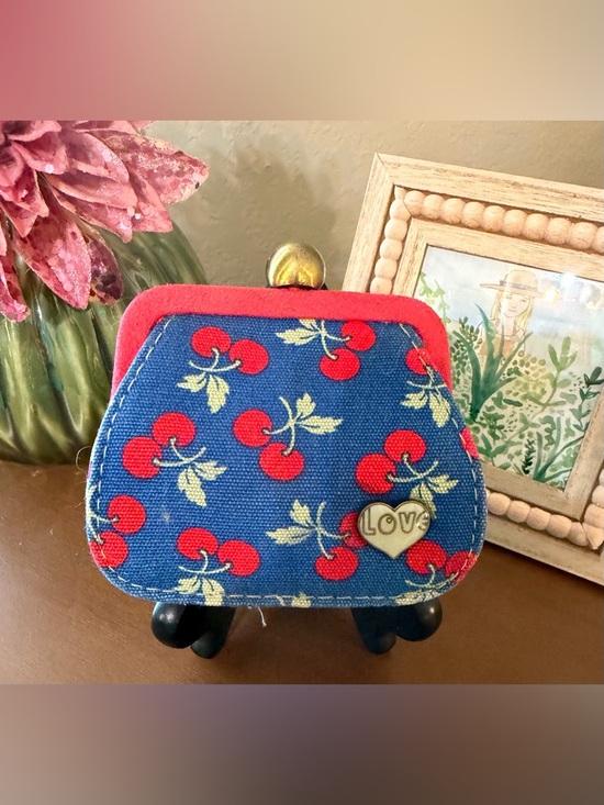 GAP Handbags - GAP-“Am I the Cutest or What?? Blue with Cherry Print Coin Purse with Red Trim